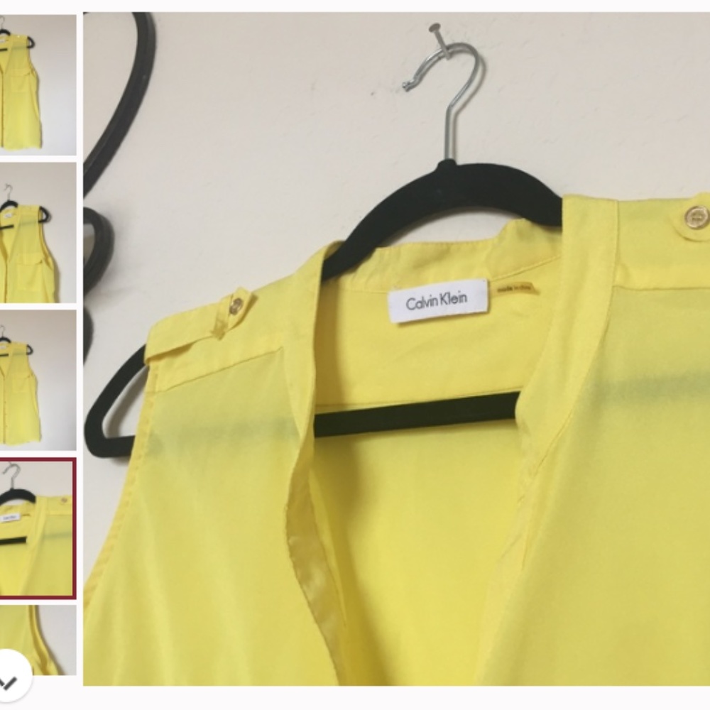 Calvin Klein Yellow Sleeveless Gold Metal Buttons - Picture 2 of 3